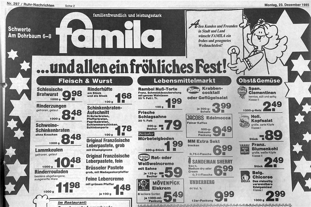 Alte Werbeanzeige des Schwerter Einzelhandels zu Weihnachten.