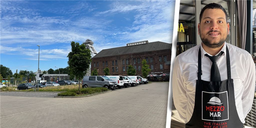Zu Unrecht abgerechnet? Wieder Knöllchen-Ärger auf Aldi-Parkplatz in Dorsten Links ist ein Teil des Aldi-Parkplatzes am ehemaligen Zechengelände Fürst Leopold zu sehen. Rechts auf dem Bild ist Mezzomar-Geschäftsführer Ali Chahine.