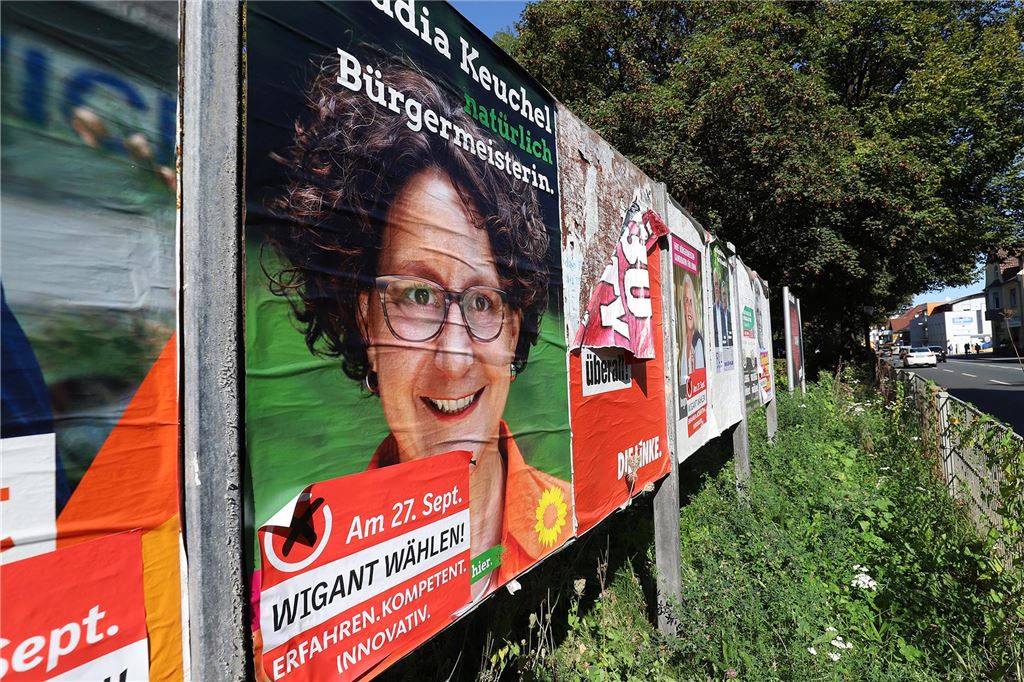 Belastungsprobe für Schwarzgrün: Rudolf Fröhlich ist angezählt Claudia Keuchel auf ihrem Plakat für die Bürgermeisterwahl 2020, das hier mit dem Zusatz "Wigant wählen" für die Stichwahl versehen ist.