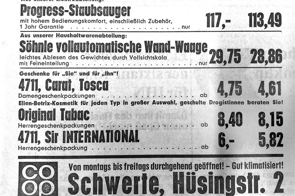 Alte Werbeanzeige des Schwerter Einzelhandels zu Weihnachten.