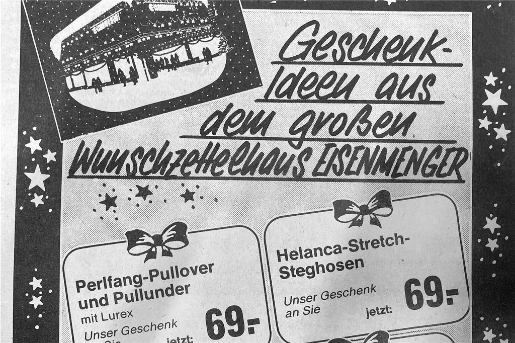 Alte Werbeanzeige des Schwerter Einzelhandels zu Weihnachten.