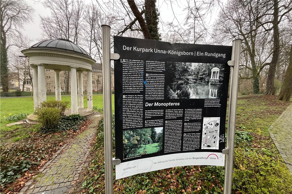 Tag der Entscheidung: Hat Unna das Zeug für eine Landesgartenschau? Der Kurpark in Königsborn war einmal ein überörtlicher Anziehungspunkt. Noch heute gibt es Spuren jener Zeit - wie etwa den Monopterostempel.