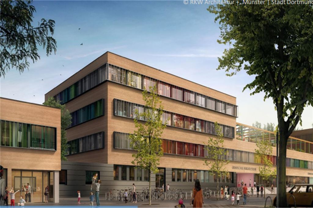 Im nächsten Haushalt der Stadt fehlen 160 Millionen Euro Entwurf für zwei neue Schulgebäude und eine Kita an der Burgholzstraße in der Nordstadt.