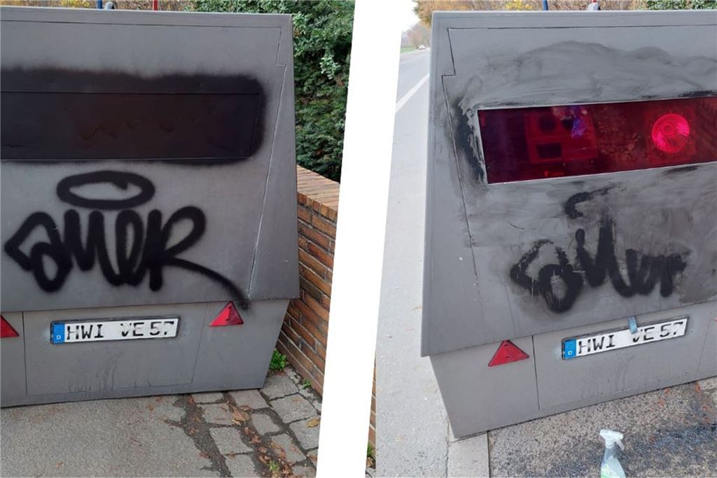Ein Jahr Superblitzer im Kreis Unna: Der schlimmste Raser war 70 km/h zu schnell Farbattacken auf den Superblitzer sind keine Seltenheit. Erst am vergangenen Wochenende wurde der Enforcement Trailer an der Westicker Straße in Kamen wieder beschmiert.