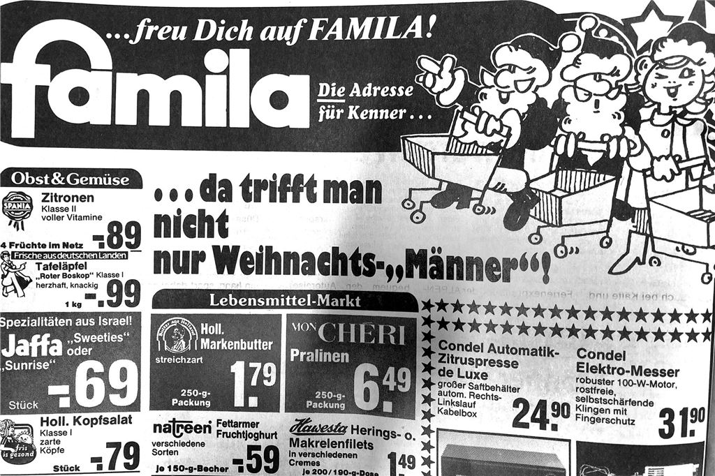 Alte Werbeanzeige des Schwerter Einzelhandels zu Weihnachten.