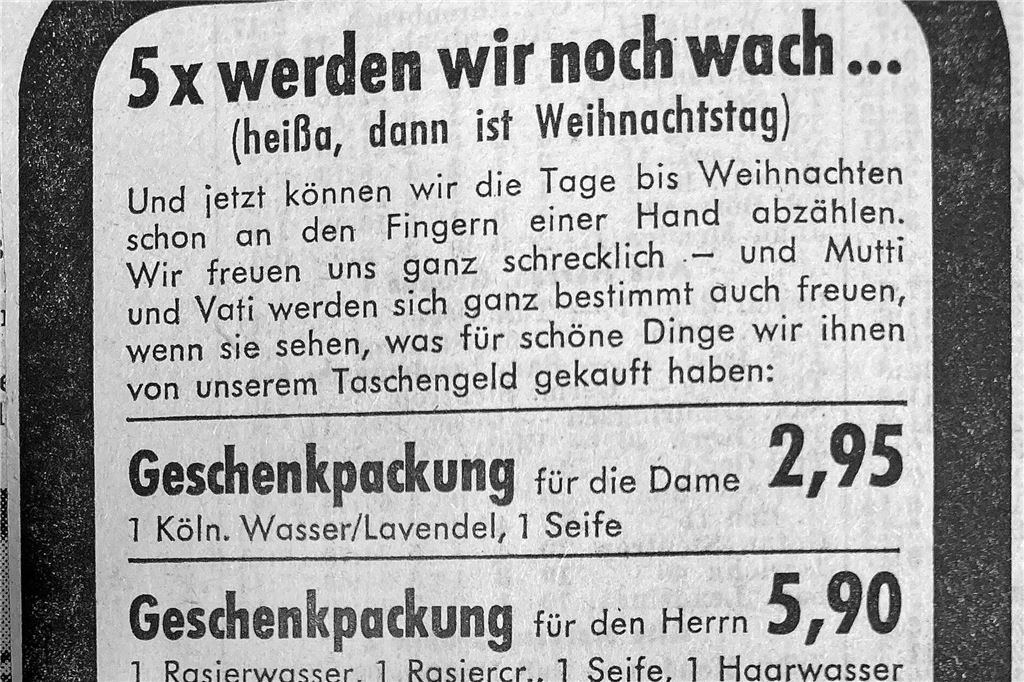Alte Werbeanzeige des Schwerter Einzelhandels zu Weihnachten.