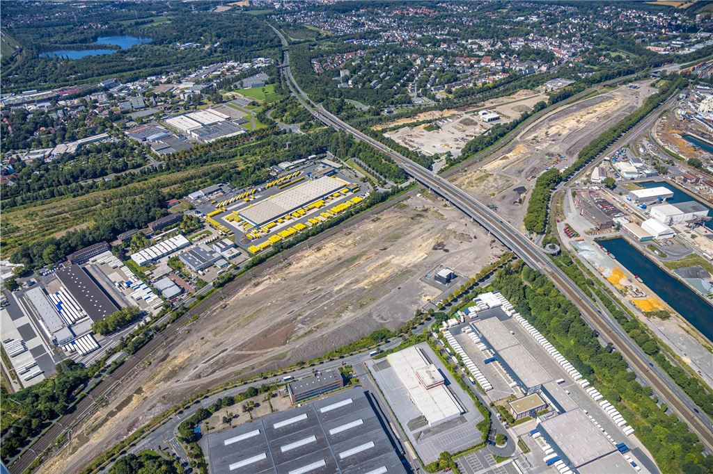 Luftbild, Baugelände am Hafen, Dachser Logistik, Mallinckrodtstraße Brücke, Hafen, Dortmund, Ruhrgebiet, Nordrhein-Westfalen, Deutschland