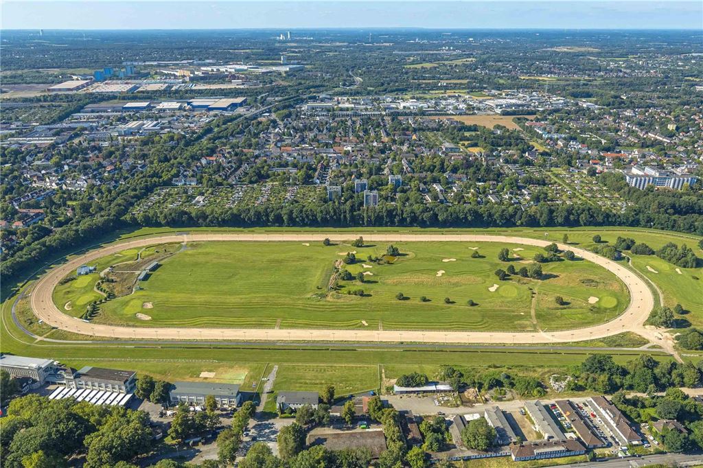 Luftbild, Galopprennbahn, Wambel-Dorf mit Fernsicht, Wambel, Dortmund, Ruhrgebiet, Nordrhein-Westfalen, Deutschland