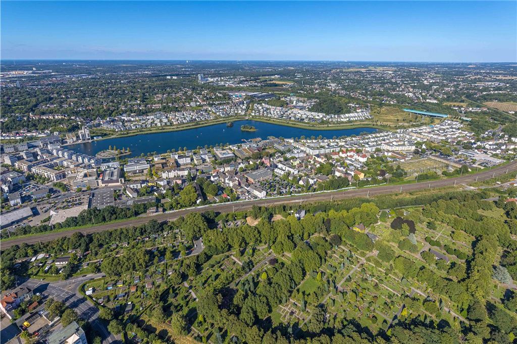 Luftbild, Phoenix See Gesamtansicht, Wohngebiet mit Einfamilienhäusern rund um den See, Ortsansicht Hörde, Dortmund, Ruhrgebiet, Nordrhein-Westfalen, Deutschland
