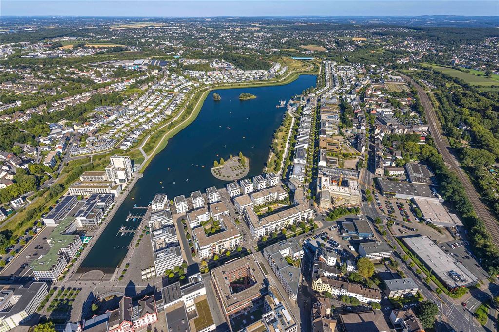Luftbild, Phoenix See Gesamtansicht, Wohngebiet mit Einfamilienhäusern rund um den See, Hörde, Dortmund, Ruhrgebiet, Nordrhein-Westfalen, Deutschland