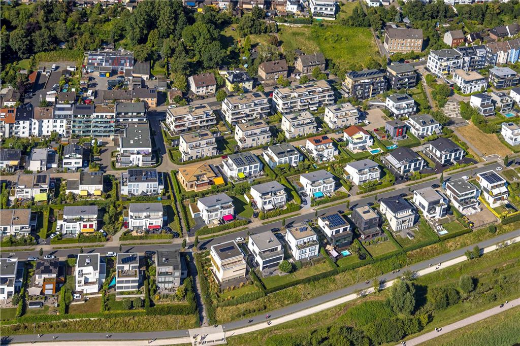Luftbild, Phoenix See Wohngebiet mit Einfamilienhäusern am See, Hörde, Dortmund, Ruhrgebiet, Nordrhein-Westfalen, Deutschland