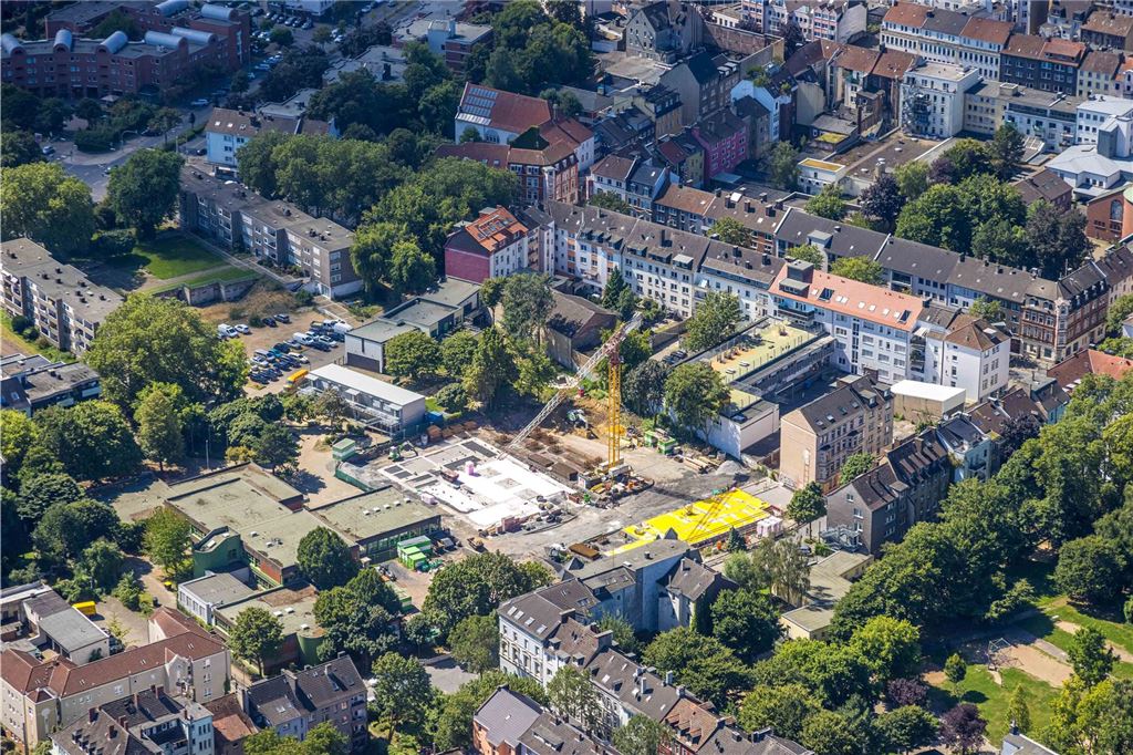 Luftbild, Wohngebiet und Baustelle zwischen Heiligegartenstraße und Kielstraße, Baustelle Heroldstraße, an der Diesterwegschule, Nordmarkt, Dortmund, Ruhrgebiet, Nordrhein-Westfalen, Deutschland