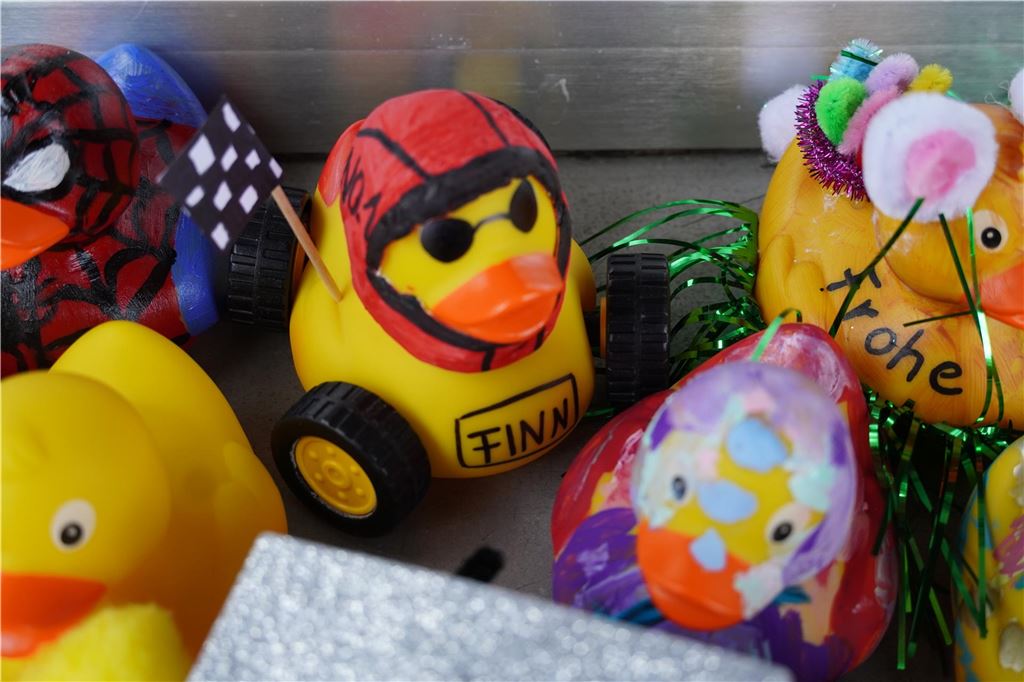 Mit Helm und Rädern war die Rennfahrer-Ente von Finn eigentlich bestens auf das große Rennen vorbereitet. Die schnellste war sie nicht, doch sie gewann den Preis als schönste Ente.