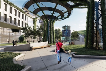 Riesige künstliche Bäume prägen den Entwurf der Dortmunder Architekturbüros Fresi und des Ingenieur-Büros Falkenstein Kroll für den Energie-Campus.