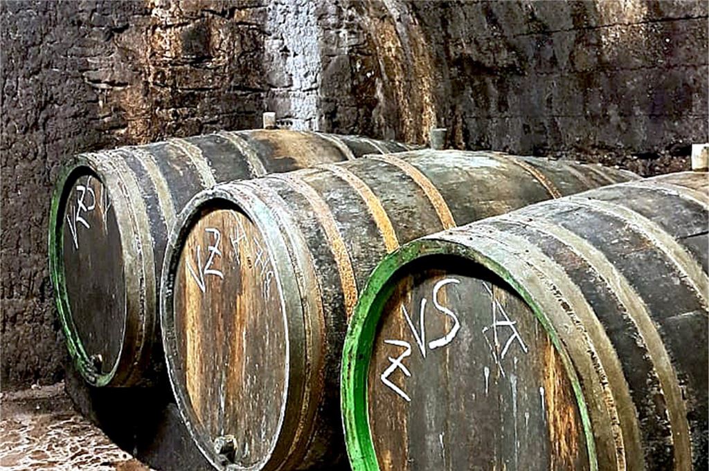 „Weinschätze“ eröffnen an der Mährstraße: Nur Bio-Produkte im Angebot Holzfässer in einem Weinkeller.