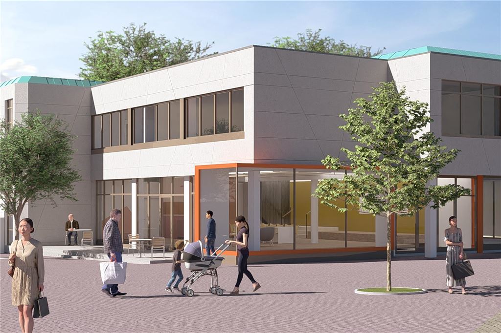 Umbau ab 2025: Kirche öffnet Katharinentreff in die Stadt Eine Grafik, die zeigt, wie das neue Gemeindezentrum von außen aussehen könnte.