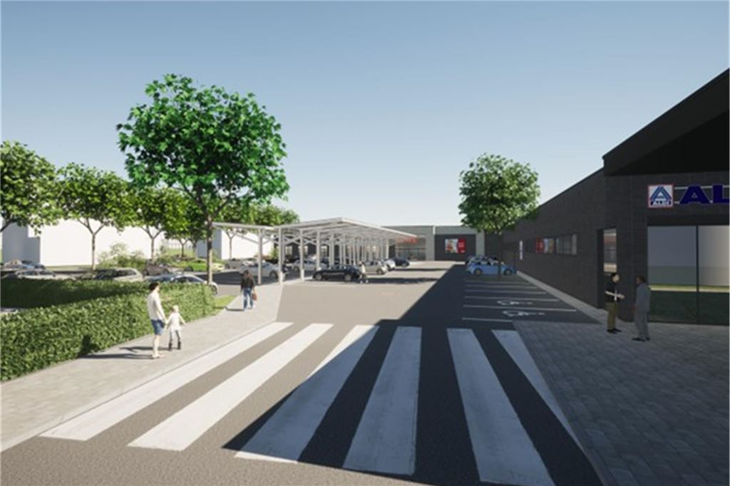 Aldi nennt nach Markt-Schließung Details zum Neubau Computer-Animation des geplanten Aldi an der Lünener Straße. Im Hintergrund der geplante Rewe.
