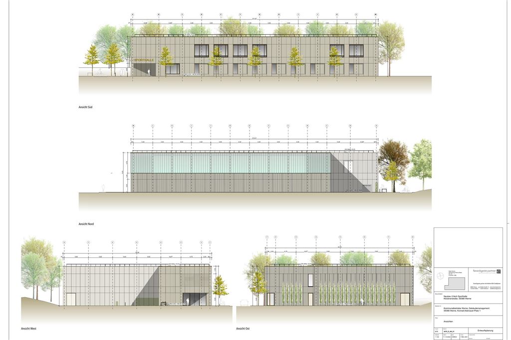 Förderbescheid für Turnhalle ist da: Wiehagen-Eltern können aufatmen So soll der Eingangsbereich der neuen Sporthalle aus Richtung Süden schauend aussehen.