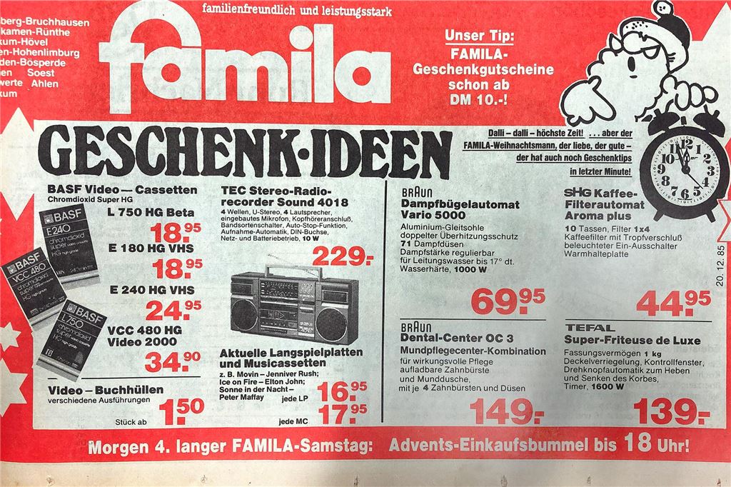 Alte Werbeanzeige des Schwerter Einzelhandels zu Weihnachten.