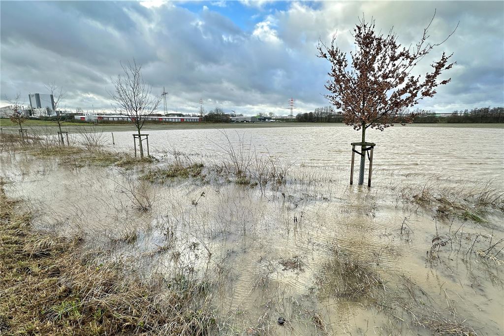 Erst Starkregen, dann Minusgrade: See auf Acker wird zum Eishallen-Ersatz Der Acker nahe Hansastraße und Afferder Weg gleich nach starkem Regen einem See.