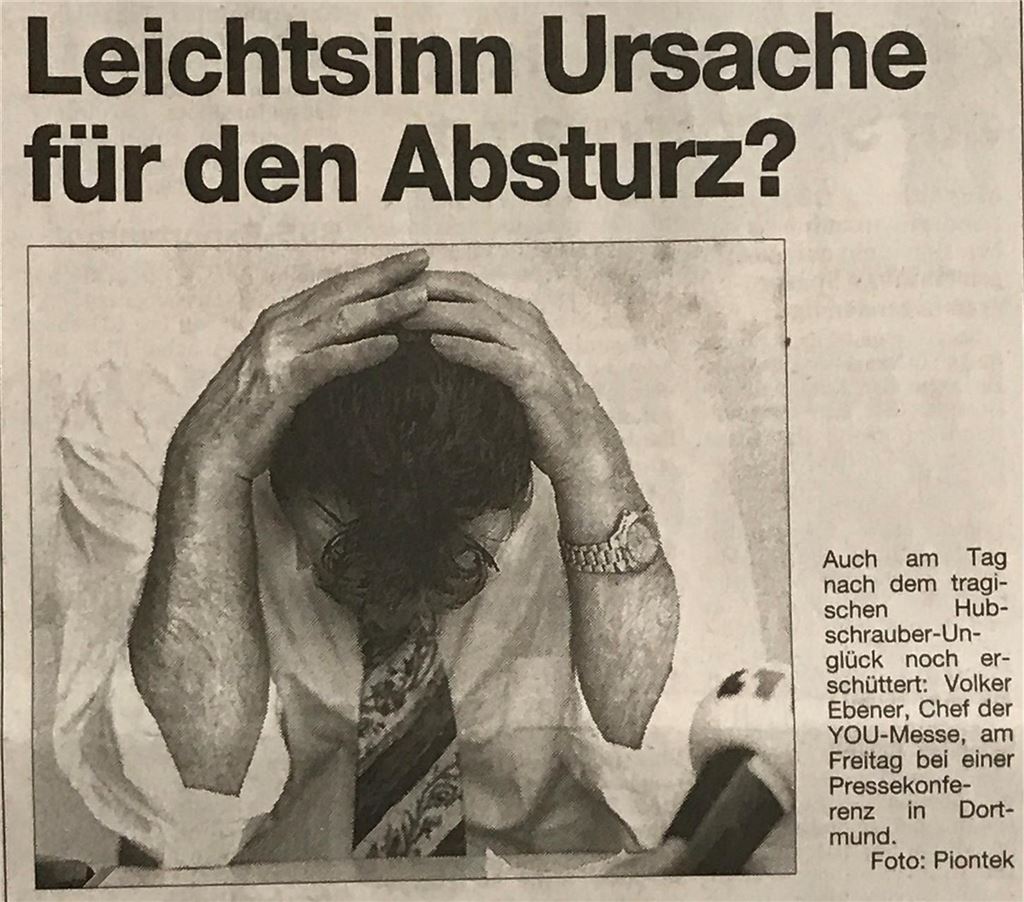 Das tödliche Hubschrauberunglück: 13 Menschen sterben während einer Jugendmesse Bild in den Ruhr Nachrichten von Volker Ebener, dem Chef der You-Messe.