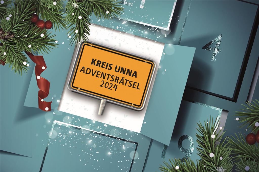 Adventsrätsel 2024: Der vermeintliche Kunstskandal am Kreishaus Grafik mit einem Adventskalender mit einem geöffneten Türchen und der Aufschrift Kreis Unna Adventsrätsel 2024