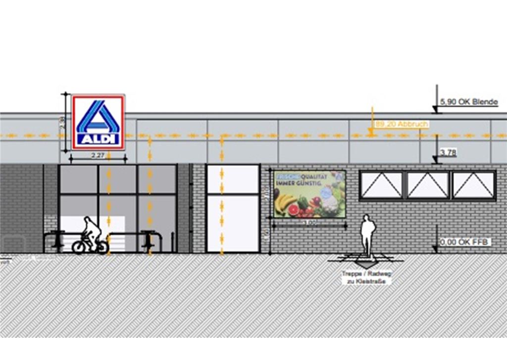 Nach Edeka-Schließung steht Aldi in den Startlöchern Vom künftigen Aldi-Markt in Massen liegt zurzeit diese Visualisierung vor.