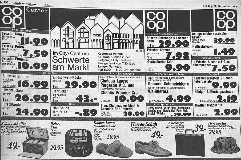 Alte Werbeanzeige des Schwerter Einzelhandels zu Weihnachten.