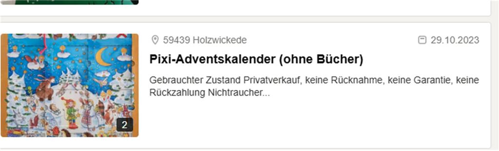 Leere Adventskalender und Steine: Kuriose Angebote im Internet Leere Adventskalender gibt es bei Kleinanzeigen in Holzwickede abzuholen.