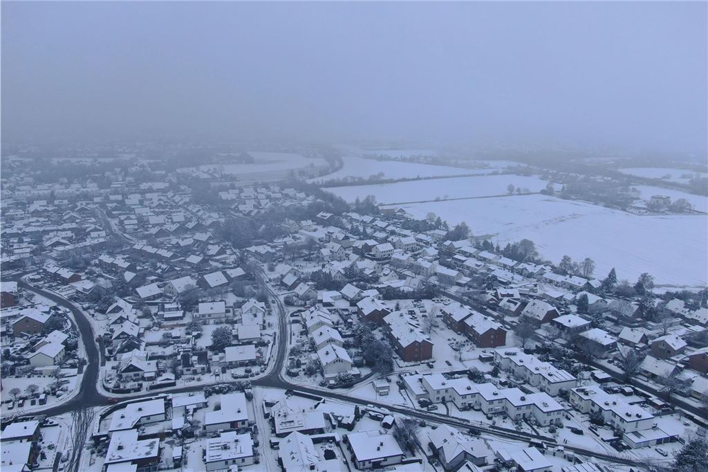 Wintereinbruch in Unna am 9.1.2025: Eindrücke aus der Vogelperspektive.