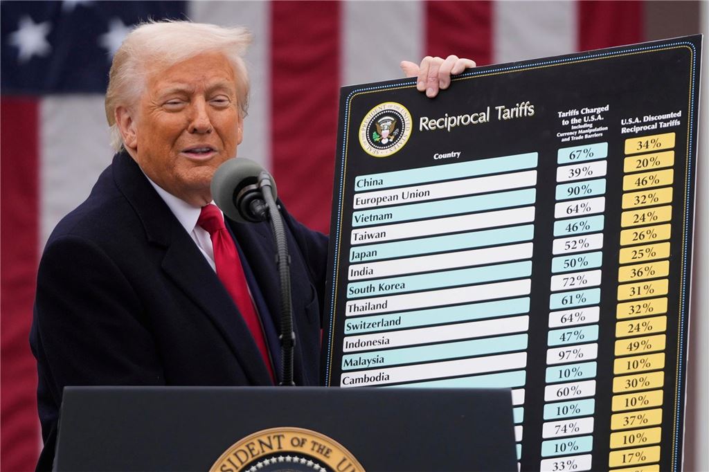 100 Tage Präsident Trump: Eine Auswahl der wichtigsten Entwicklungen US-Präsident Donald Trump spricht während einer Veranstaltung zur Ankündigung neuer Zölle im Rosengarten des Weißen Hauses.